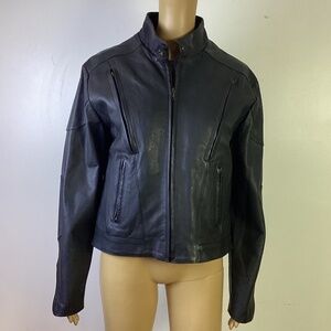Excelled New York Black Leather Biker Moto Jacket Sz 12 -14